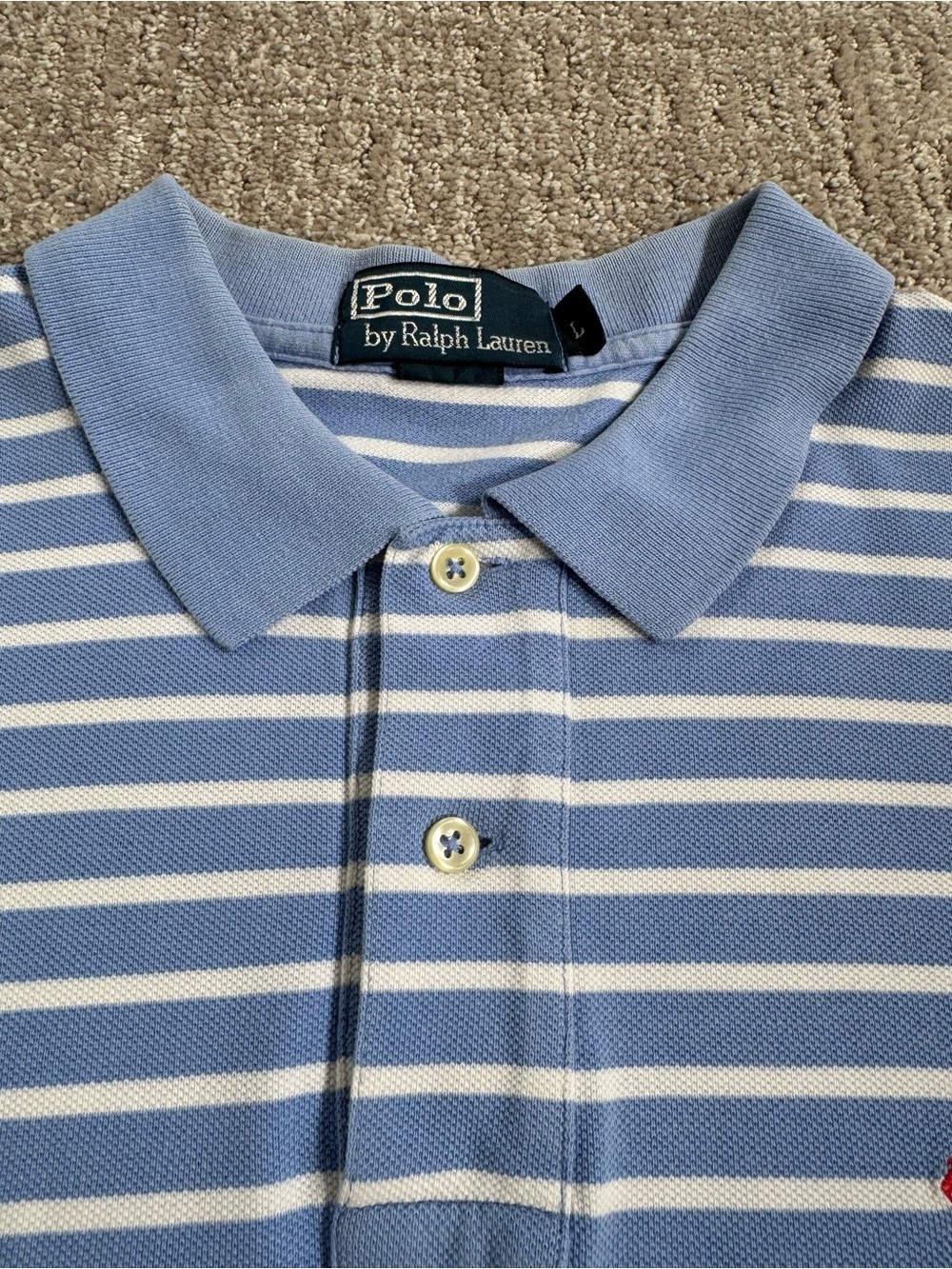 Ralph Lauren Men’s Polo Shirt - Light Blue & White Striped - Picture 3 of 4